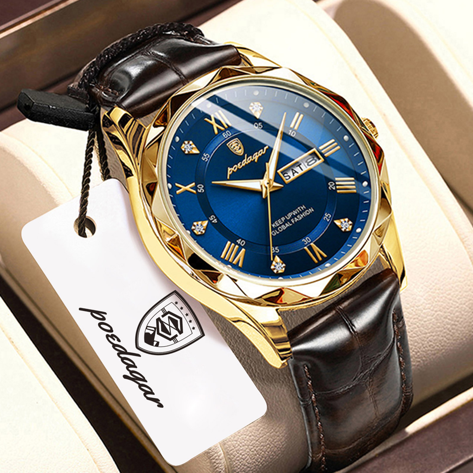 POEDAGAR Top Fashion Man Clock - огляд і ціна Suede Strap Watch